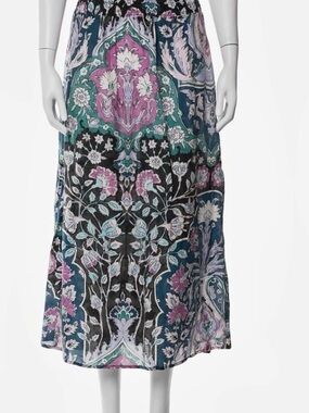 Maria Cher Floral Midi Skirt in Black & Pink Size Medium